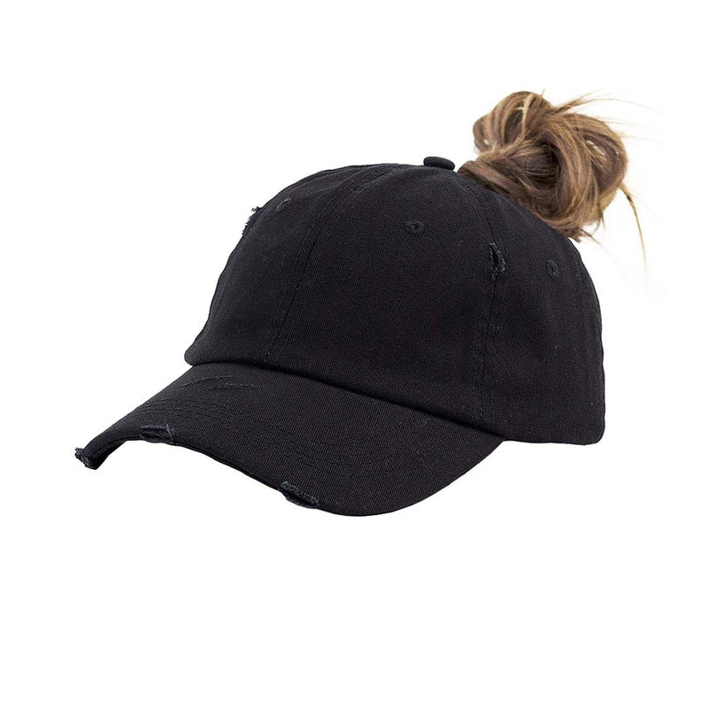 Eohak Ponytail Baseball Hat Distressed Retro Washed Womens Twill - Image 1